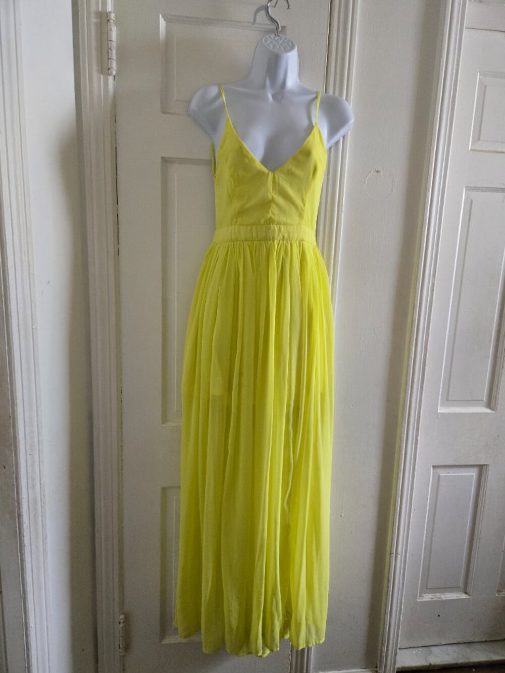 Vibrant Lime Yellow Chiffon Maxi Dress